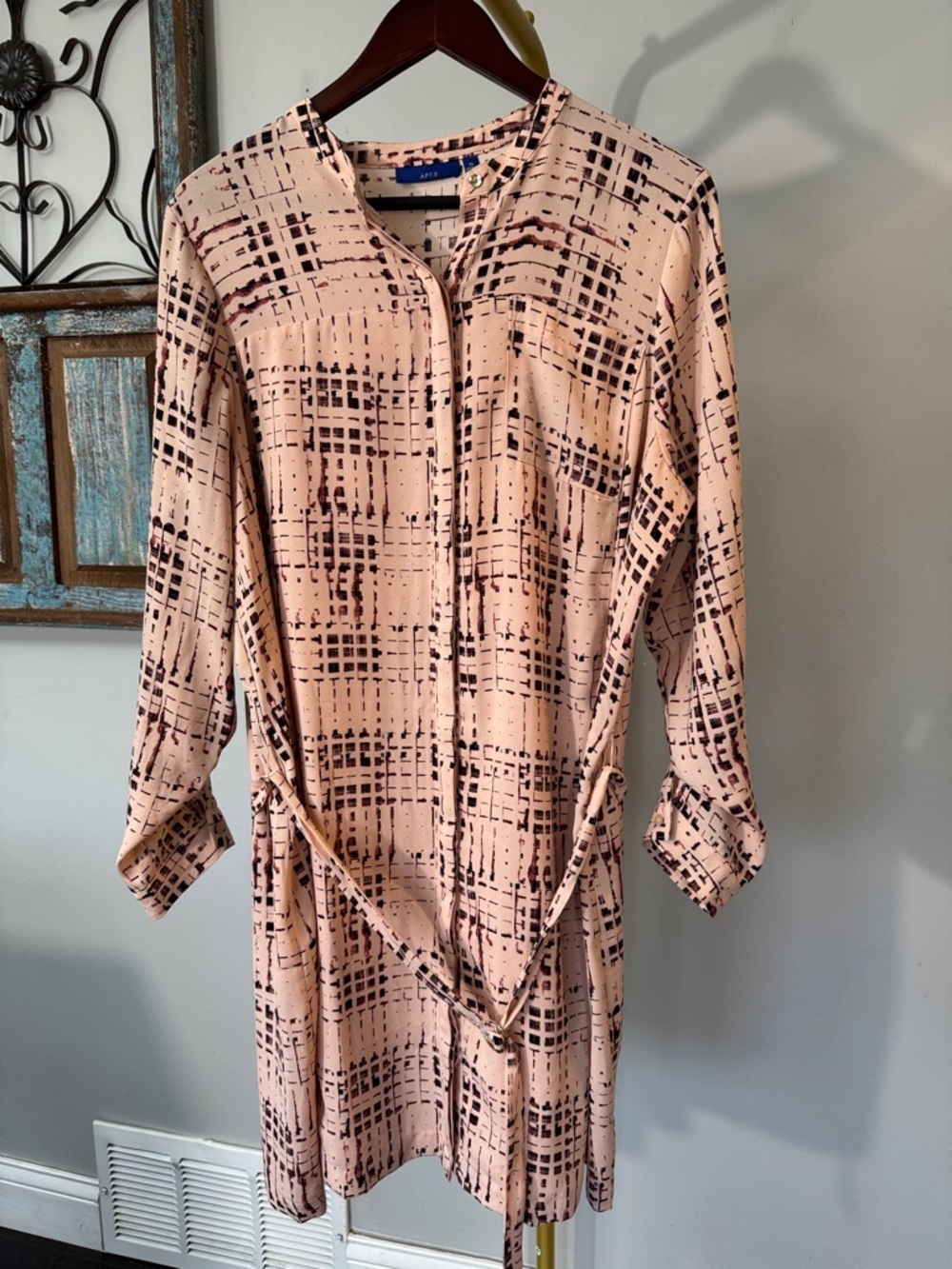 Apt. 9 Pink coral abstract Printed Shirt Dress NWOT XL